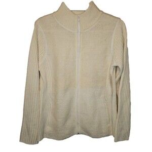 Jones New York NWT 100% Cotton Full Zip Sweater White Cream Womens Size S Small